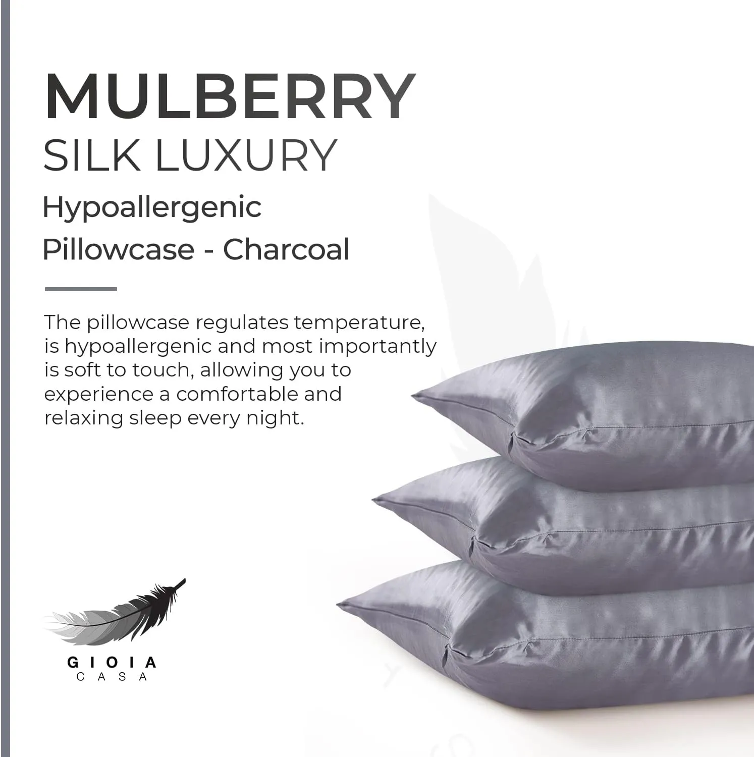 100% Mulberry Silk Pillowcase Anti-Wrinkle, Hypoallergenic Gioia Casa