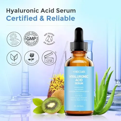  1HEROLABS Hyaluronic Acid Serum for Face Anti Aging, Fine Lines, Dark Spots, & Dry Skin - Hydrating Facial Serum - Best Face Serum for Moisturizing and Wrinkle Reducing, 2 Packs