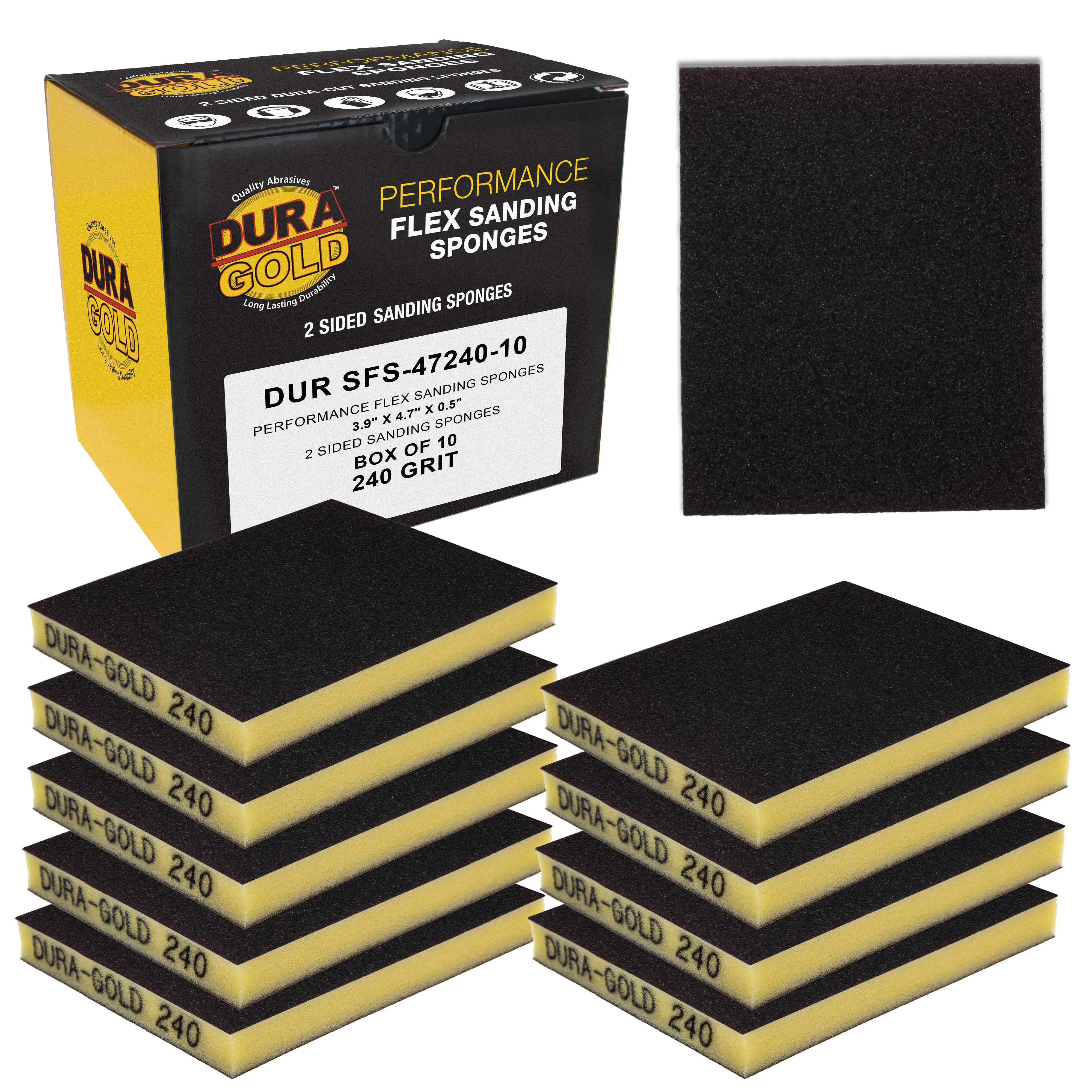 240 Grit Double-Sided Sanding Sponges, Box of 10 - Performance Flex 4.7" x 3.9" Wet or Dry Flexible Softback Sandpaper Sponges, Hand Sanding Abrasive Block Pad - Home, Wood, Metal Auto Paint