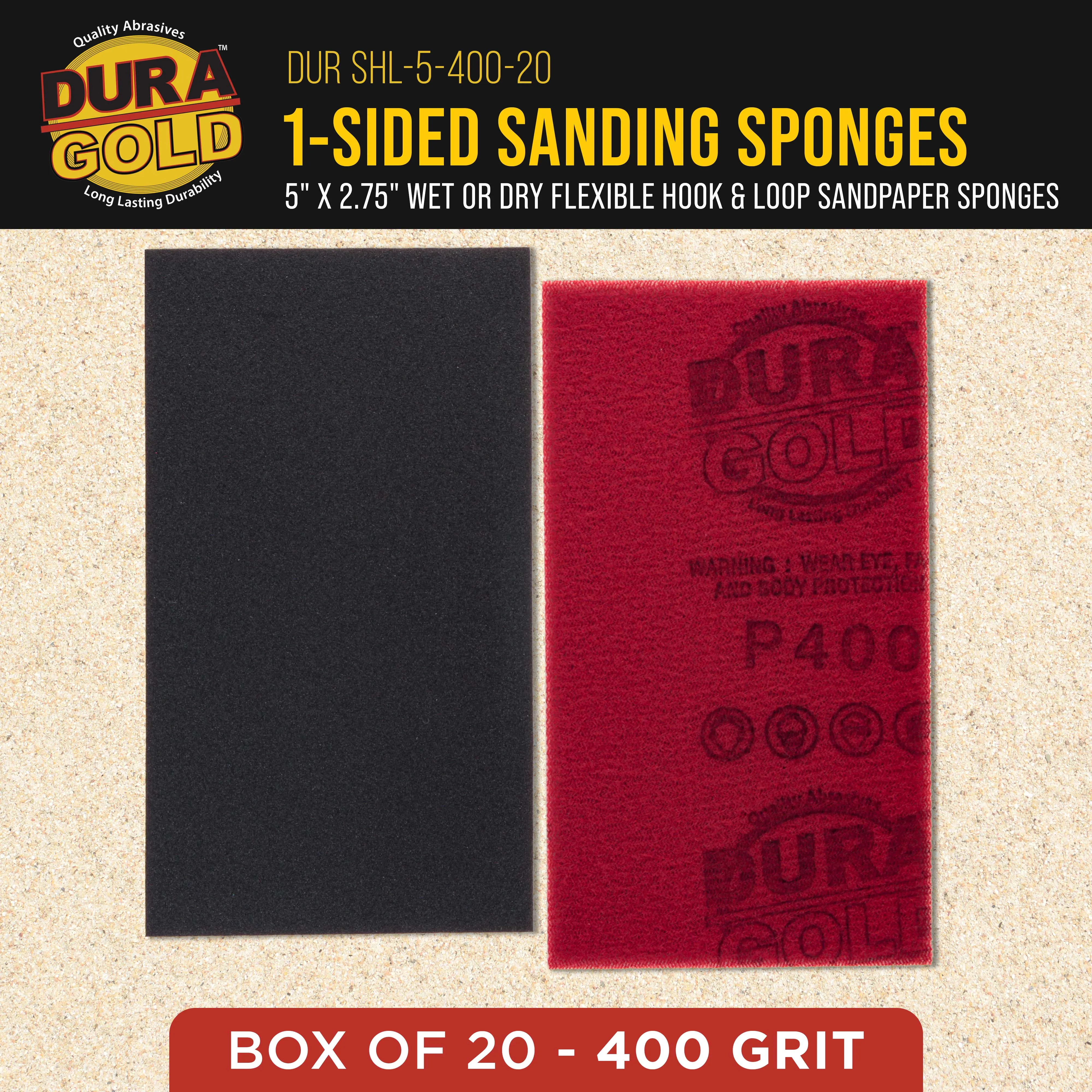 400 Grit 5" x 2-3/4" Sanding Sponges, Box of 10 - Performance Hook & Loop Wet or Dry Flexible Sandpaper Sponge Pads - For Hand Sanding Blocks, Palm Sanders - Polish Metal, Auto Paint, Wood