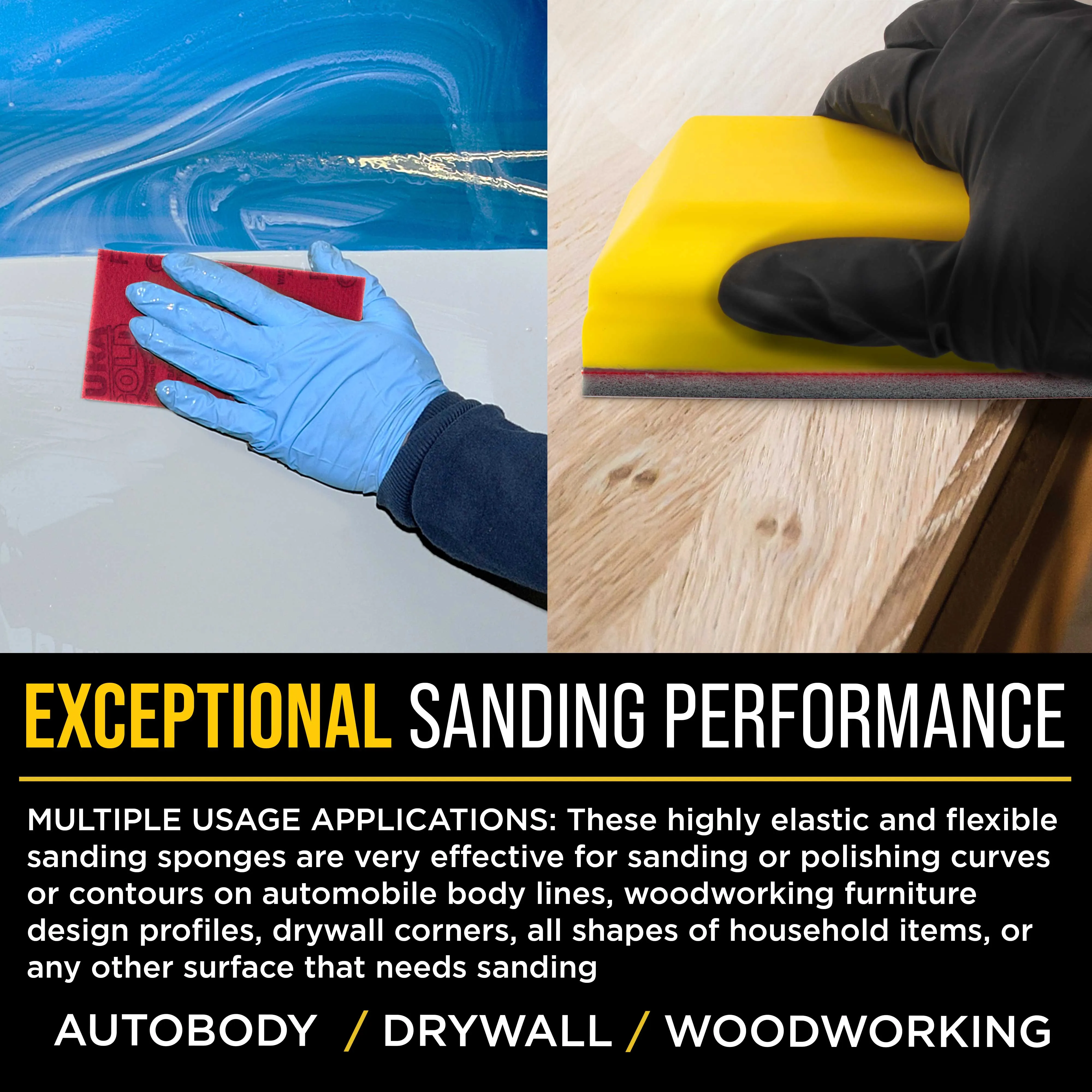 600 Grit 5" x 2-3/4" Sanding Sponges, Box of 10 - Performance Hook & Loop Wet or Dry Flexible Sandpaper Sponge Pads - For Hand Sanding Blocks, Palm Sanders - Polish Metal, Auto Paint, Wood