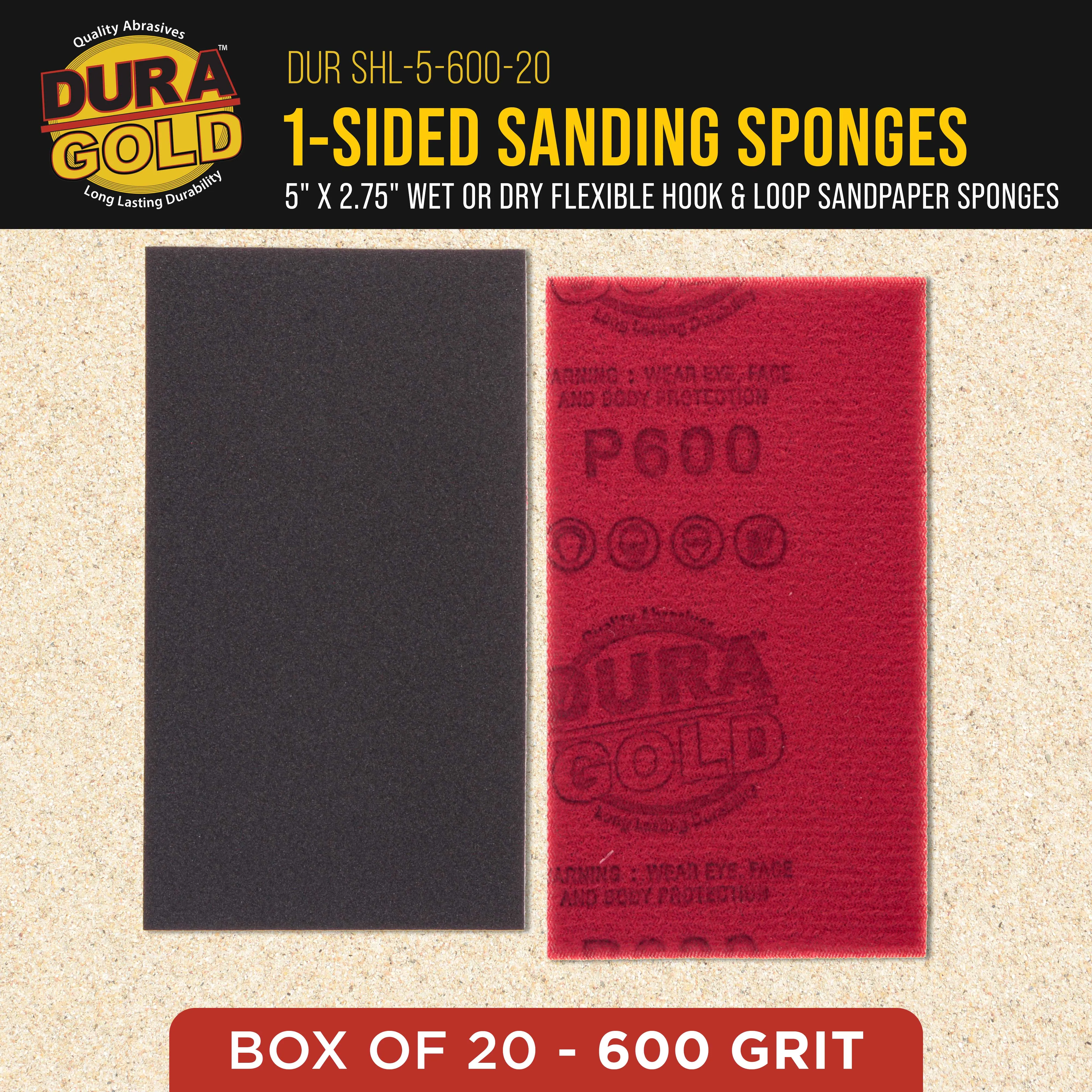 600 Grit 5" x 2-3/4" Sanding Sponges, Box of 10 - Performance Hook & Loop Wet or Dry Flexible Sandpaper Sponge Pads - For Hand Sanding Blocks, Palm Sanders - Polish Metal, Auto Paint, Wood