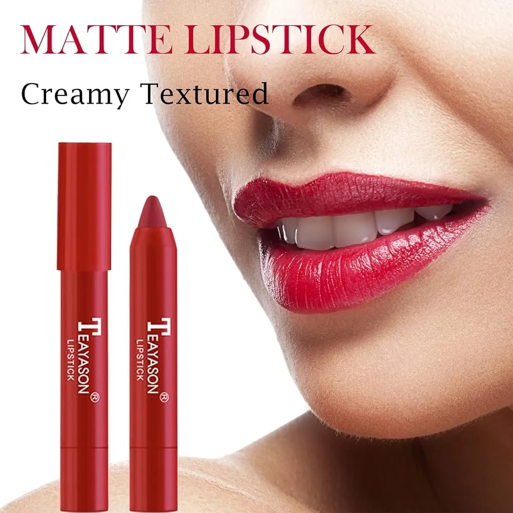 6pcs Teayason Crayons Lipstick Pencil Velvet Matte Waterproof Long Lasting Non-Stick Lipstick