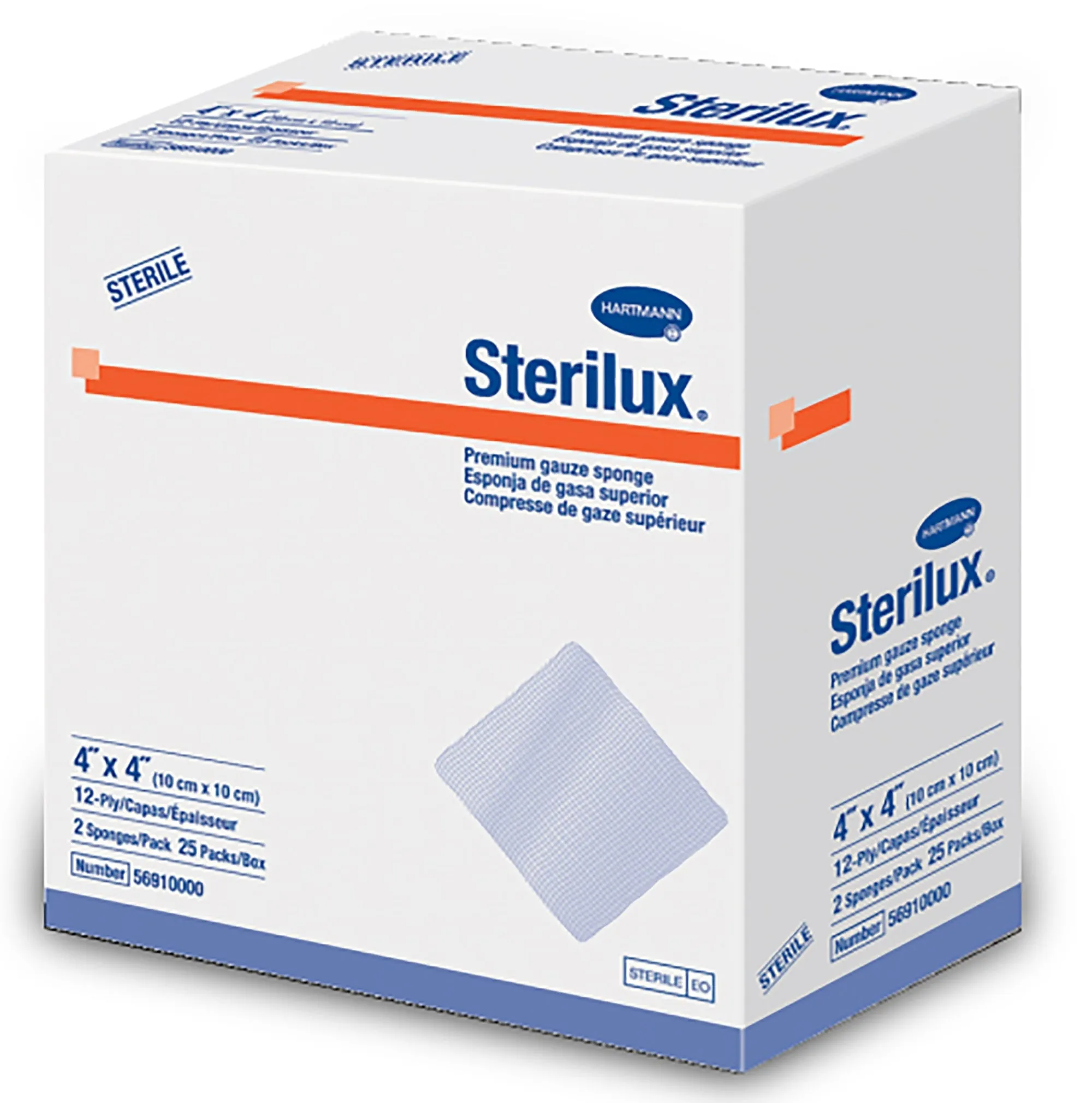 Hartmann Sterilux® Premium Gauze Sponge, 12-Ply, Sterile, Latex-Free, 4" x 4"