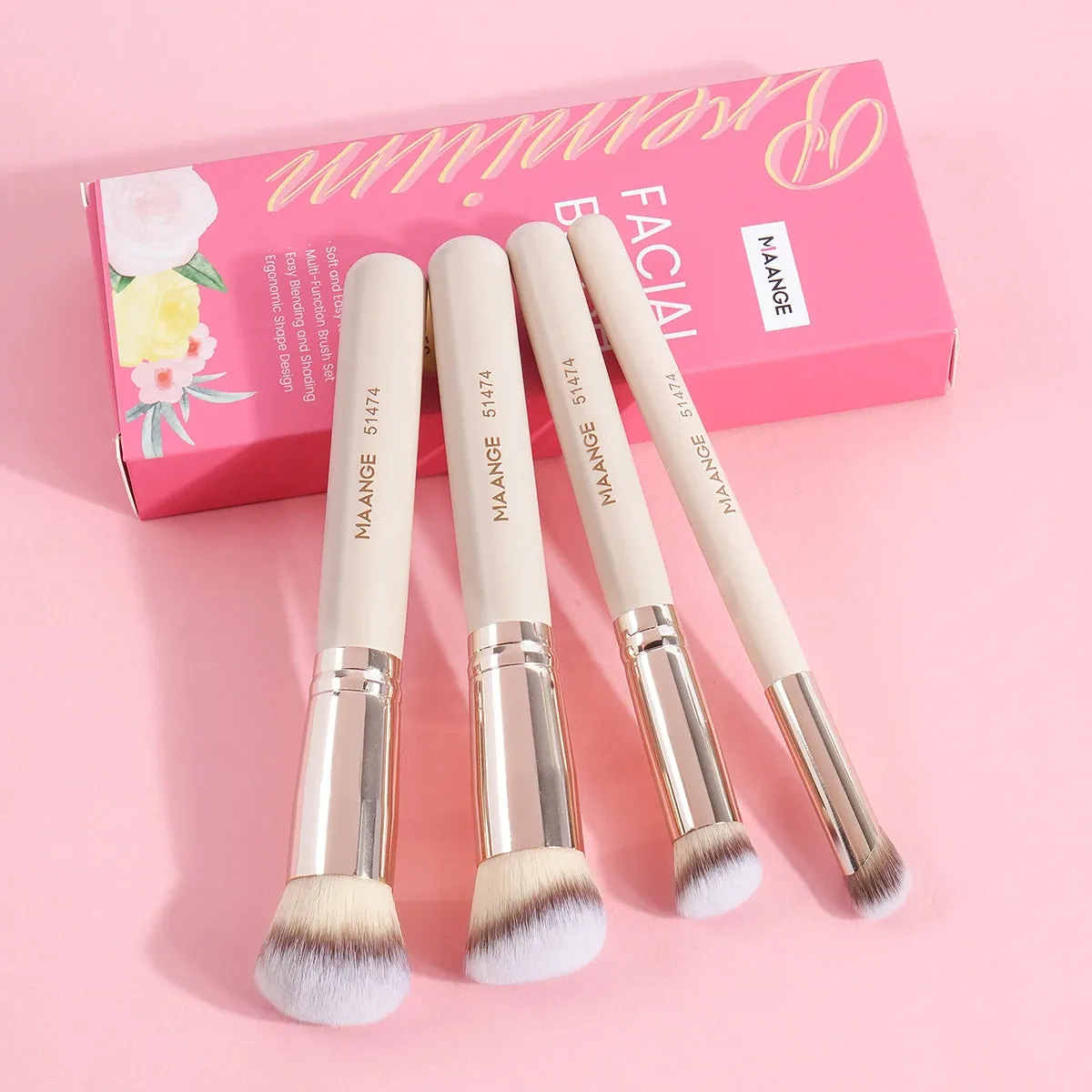 MAANGE Gift Box 4 Pieces Face Makeup Brushes Kit For Flawless Beauty