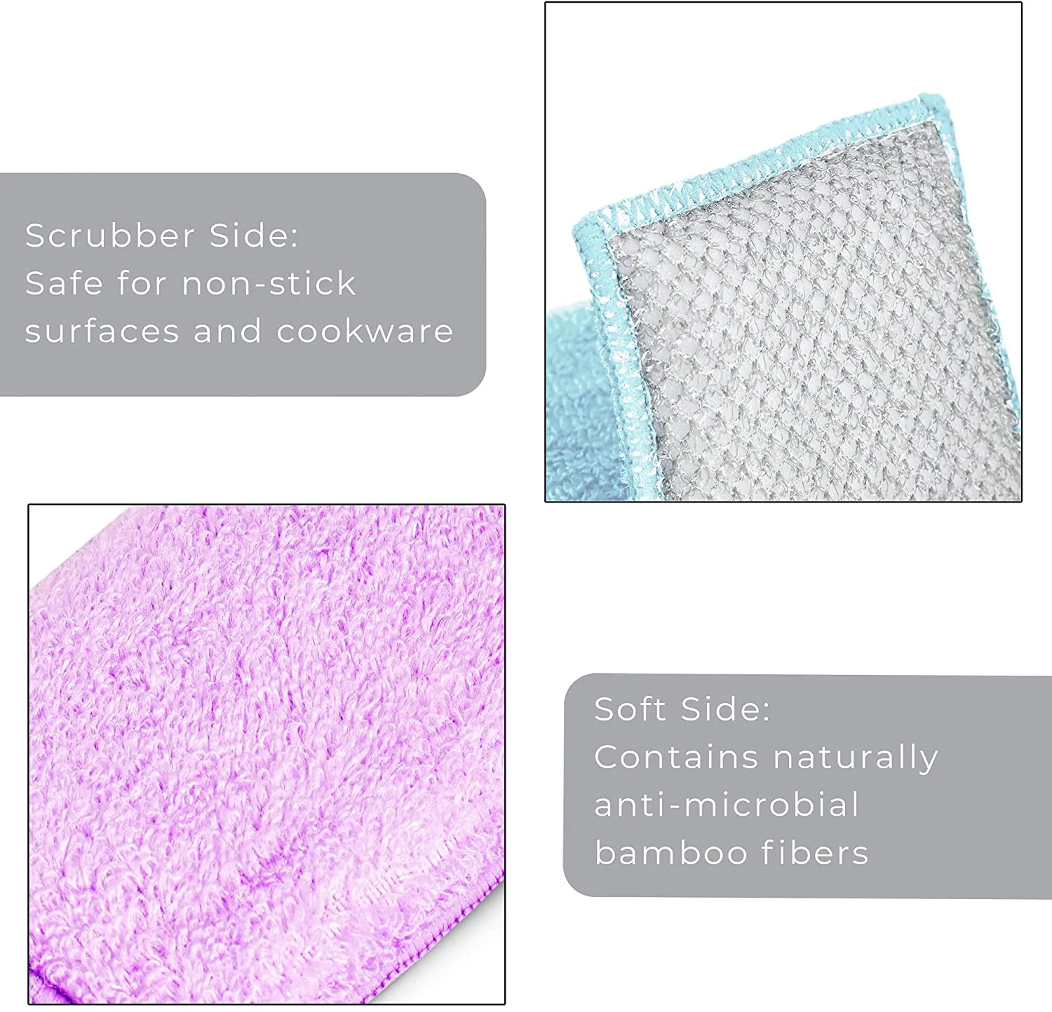 Non-Scratch Scrub Sponge with Bamboo Odorless Rayon Fiber