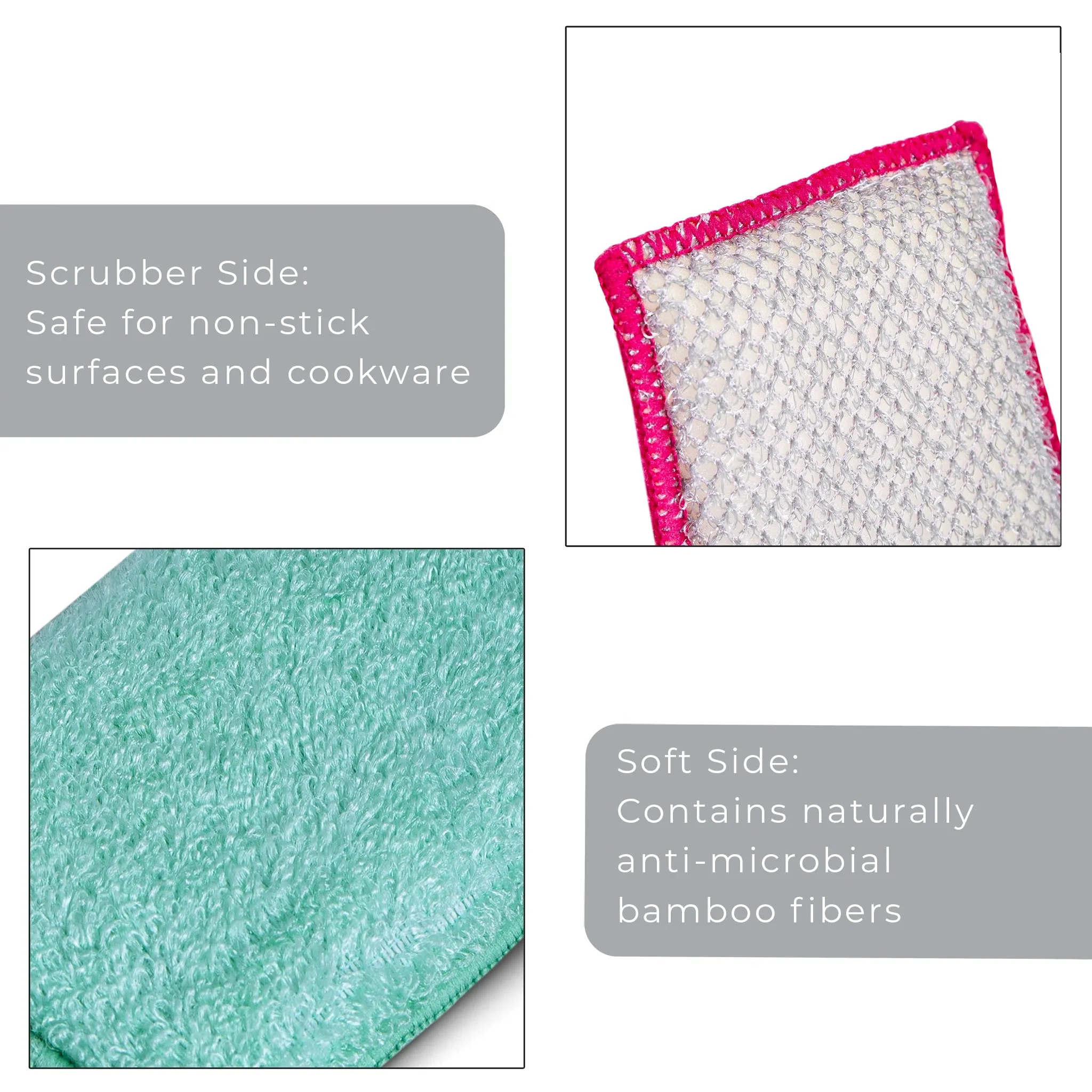 Non-Scratch Scrub Sponge with Bamboo Odorless Rayon Fiber