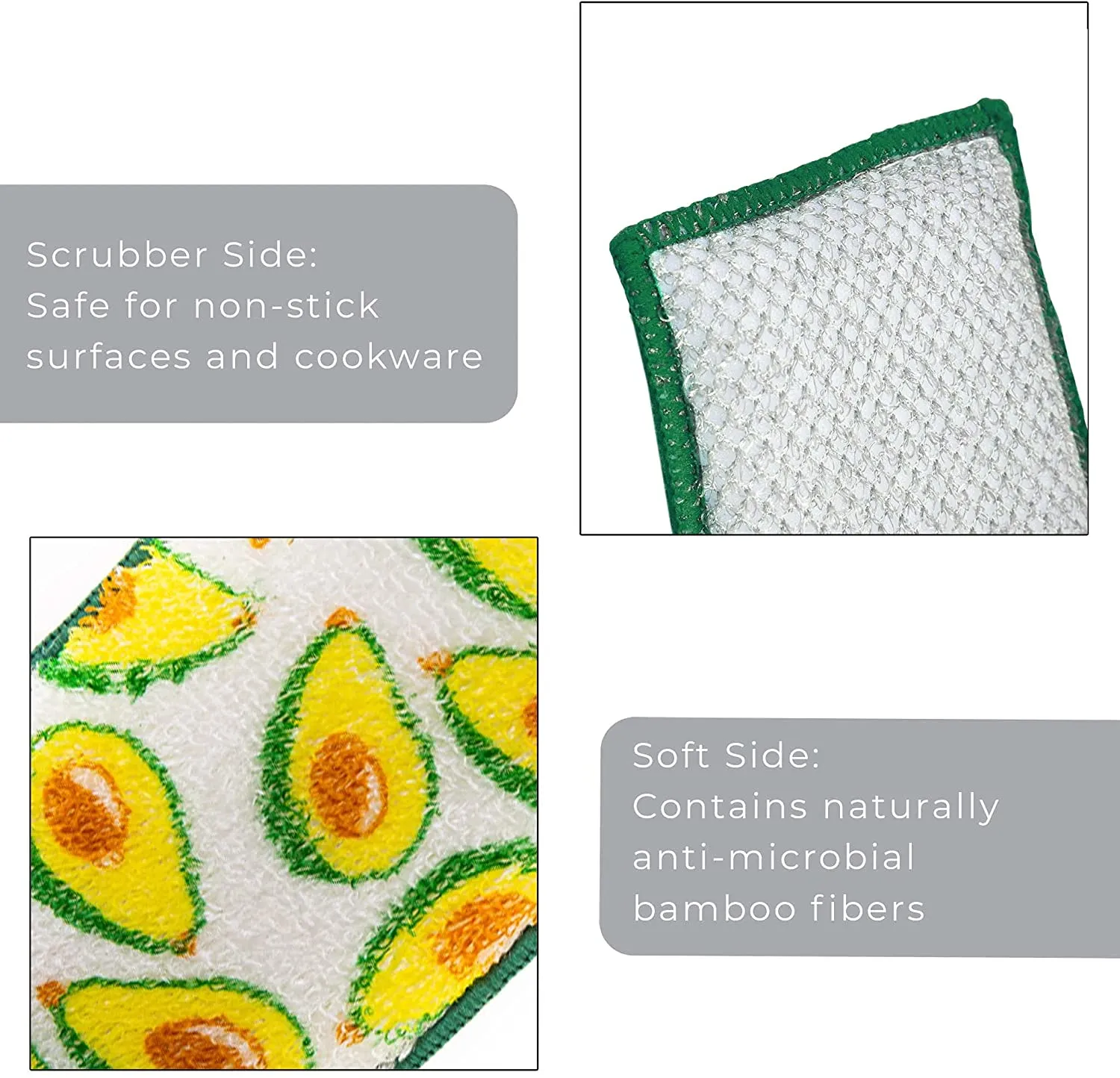 Non-Scratch Scrub Sponge with Bamboo Odorless Rayon Fiber