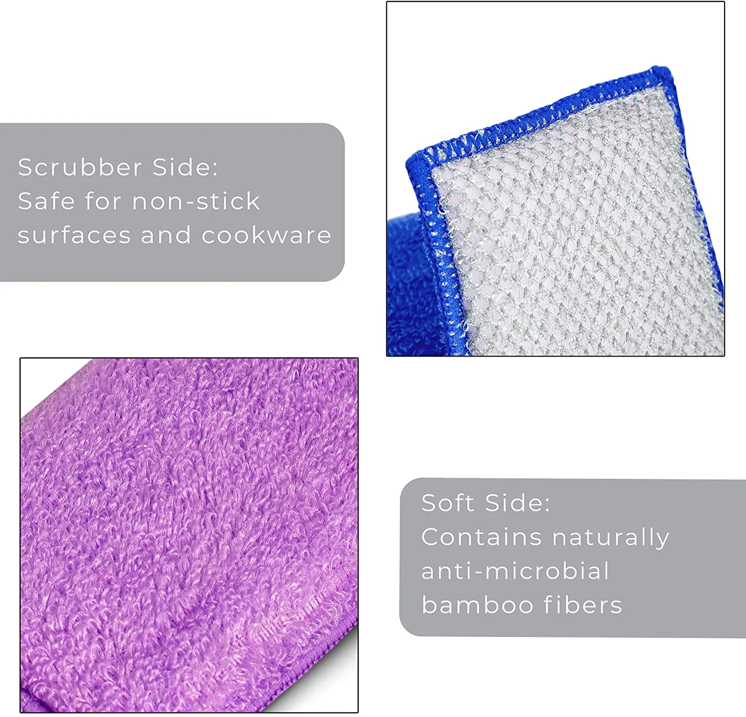 Non-Scratch Scrub Sponge with Bamboo Odorless Rayon Fiber