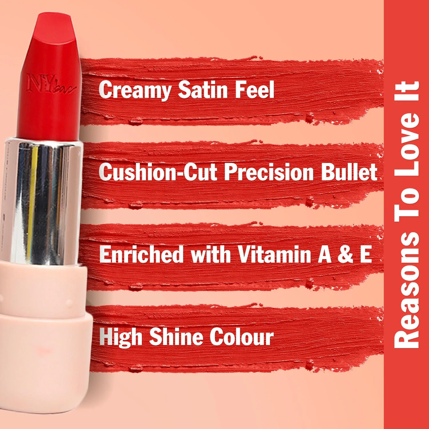 NY Bae Satin Matte Lipstick - Calm Coral 12 | Orange | Creamy Satin Finish | High Shine Colour | Hydrating | Long-Lasting | Weightless