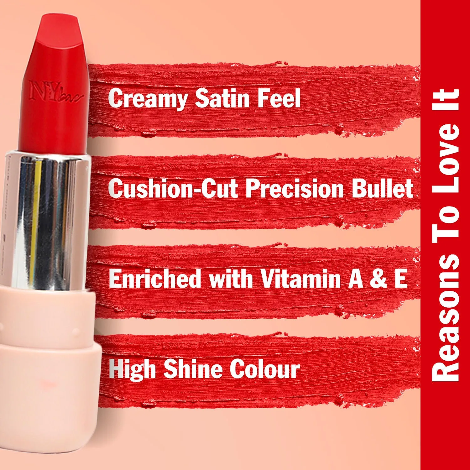 NY Bae Satin Matte Lipstick - Carefree Candy 13 | Red | Creamy Satin Finish | High Shine Colour | Hydrating | Long-Lasting | Weightless