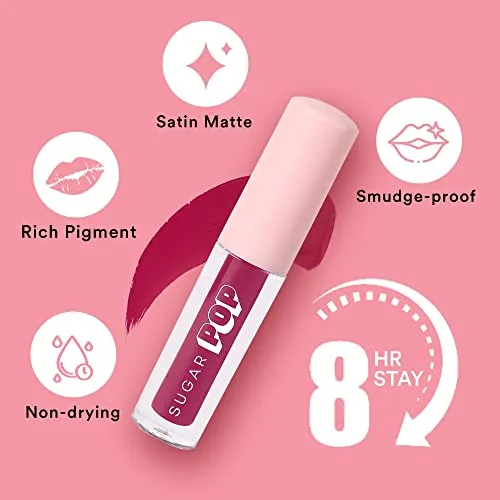 SUGAR POP Matte Lipcolour - 13 Magenta (Dark Pink) – 1.6 ml - Lasts Up to 8 hours l Pink Lipstick for Women l Non-Drying, Smudge Proof, Long Lasting