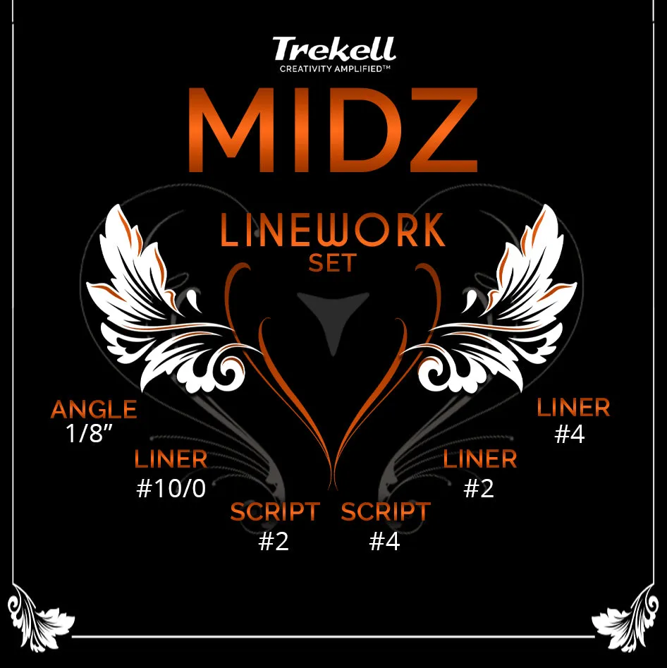 Trekell MIDZ Linework 6 Piece Brush Set - Synthetic Artist Brushes for Linework