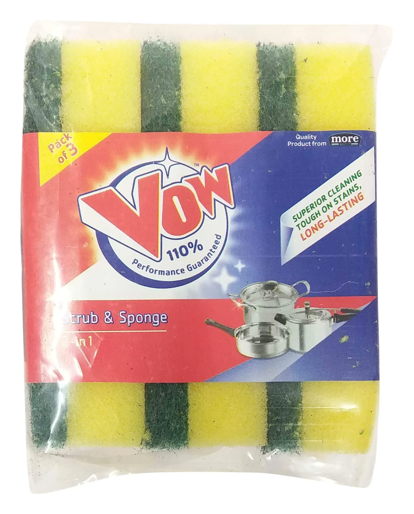 Vow Scrub & Sponge - 2 in 1, 3N Pack